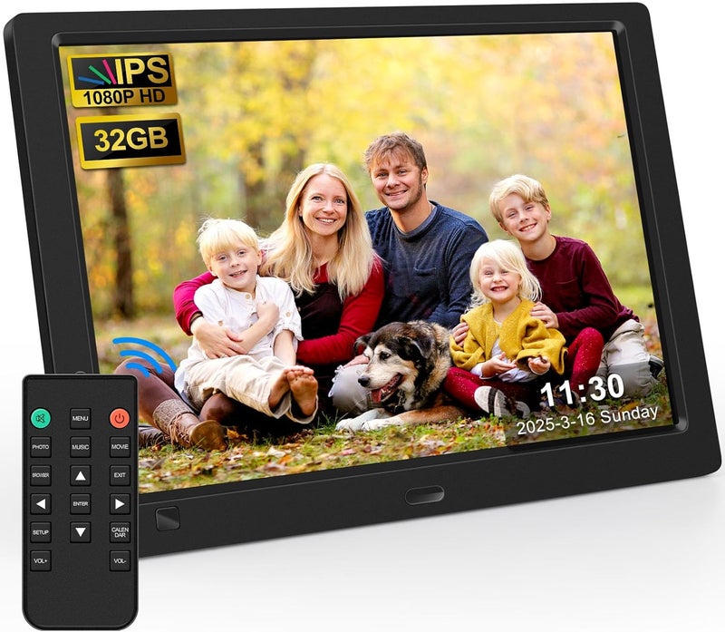 KECAG 10.1 Inch Digital Picture Frame with Free 32GB USB Flash Drive, 1920x1080 HD IPS Screen Digital Photo Frame, Motion Sensor, Video, Music, Share Moments via SD Card or USB, with Remote Control - Image 1